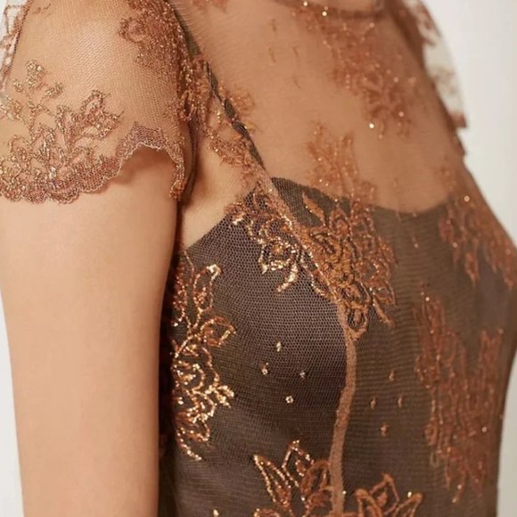 Anthropologie Moulinette Soeurs Honeyed Lace Dress Bronze  - Women's 2 - Picture 3 of 14
